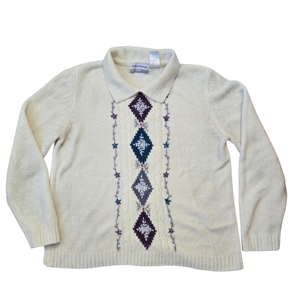Elegant Cream Sweater with Embroidered Details